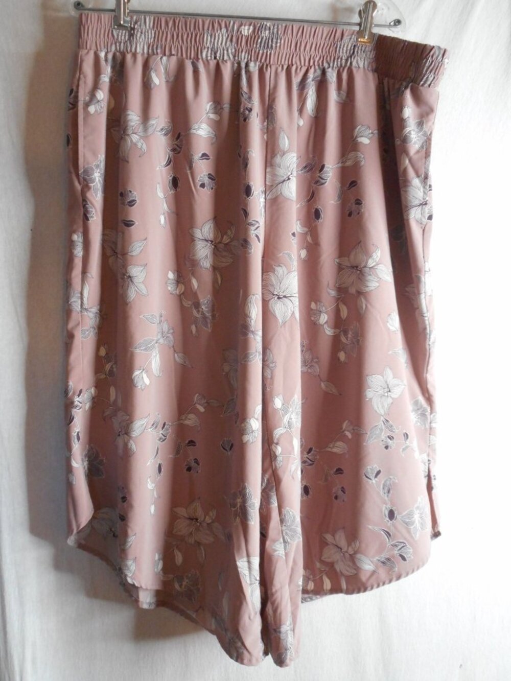 QVC LOGO Lori Goldstein Wide leg Capri Pants Sz 20W floral Dusty mauve elastic w